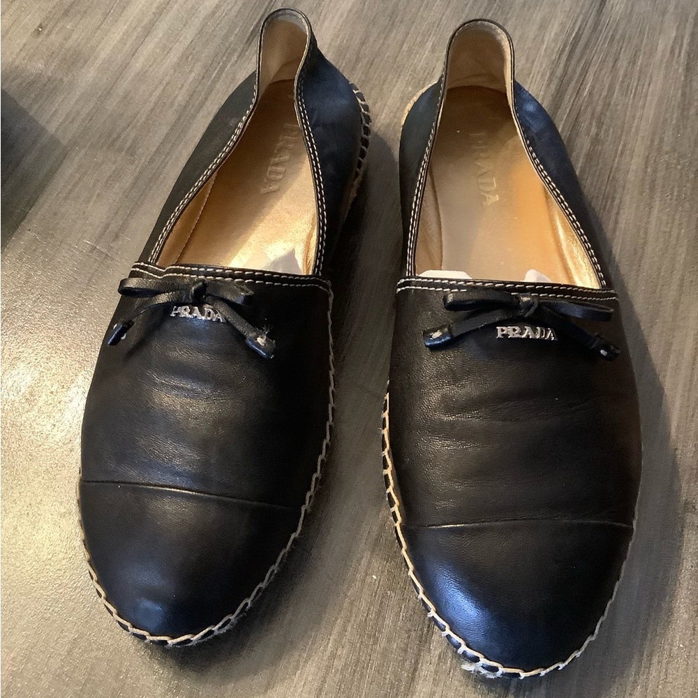 Prada leather espadrilles.